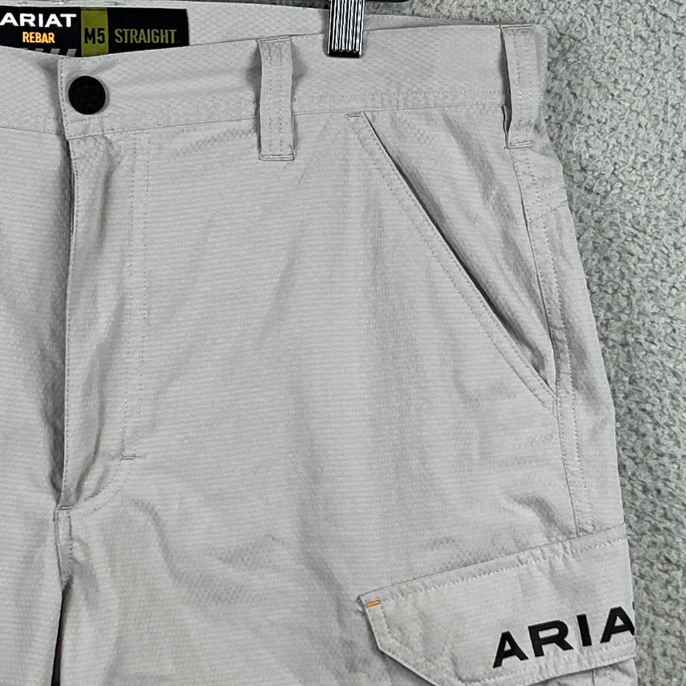 Ariat Rebar M5 Straight Mens Work Shorts Gray Size 34 Cargo Zipper Pocket - Picture 2 of 12